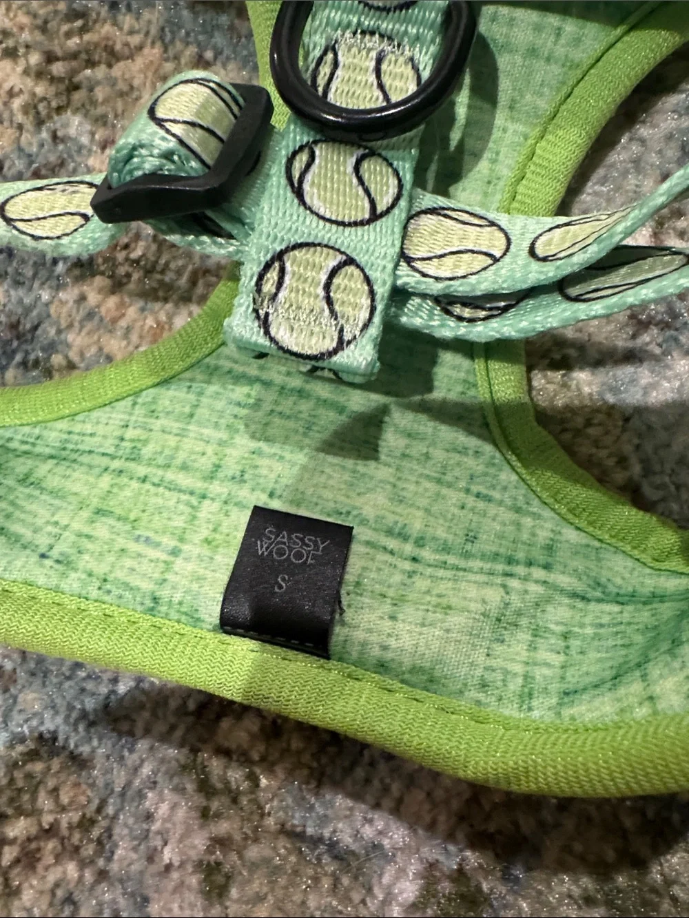 Sassy Woof • “Serving Up Sass” Tennis Ball Print Lime Green Dog Harness SMALL